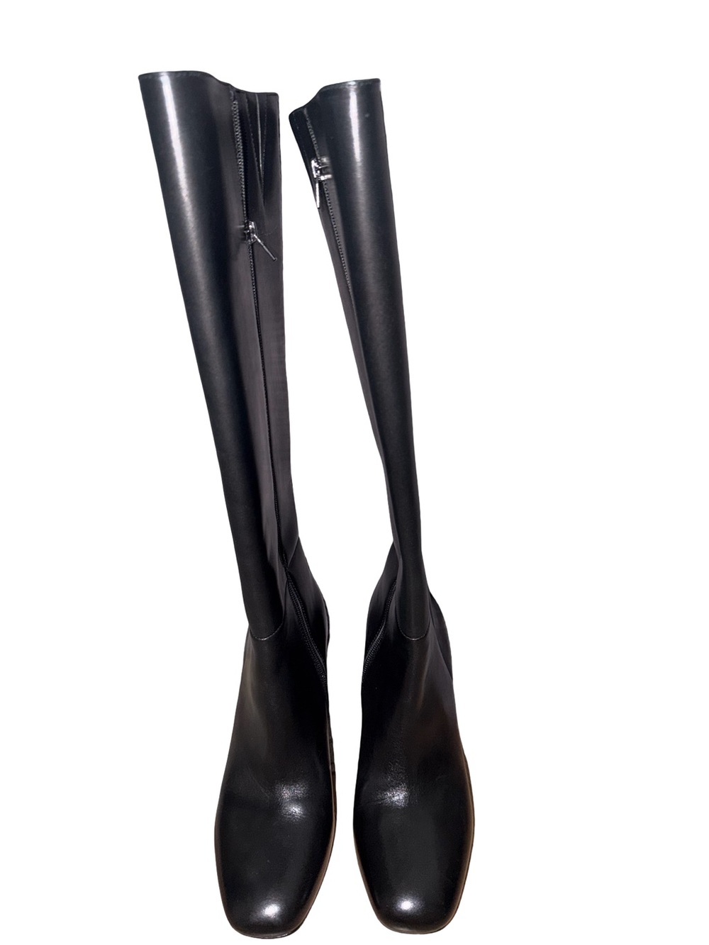 Black Knee High Leather Boots - Women's
